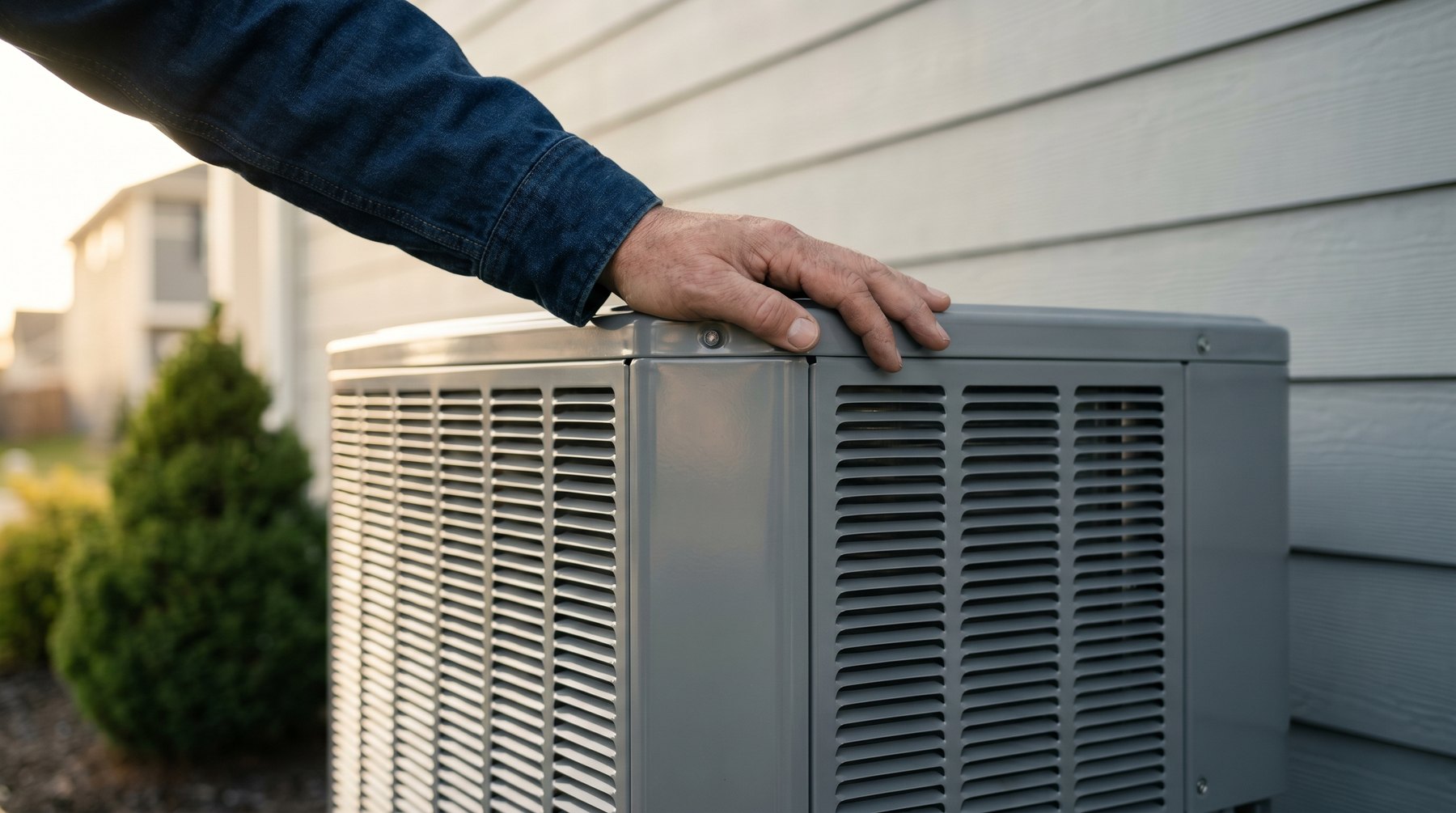 A ProFusion HVAC partner resting a hand on a freshly installed mini-split heat pump head, soft natural light