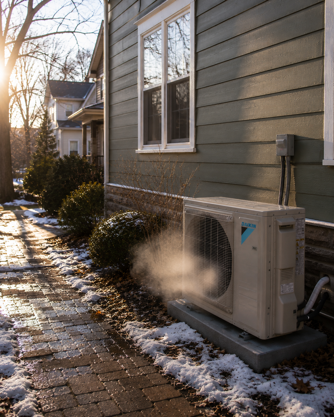 DTE Energy heat pump installation, a residential air-source heat pump system at a Michigan home