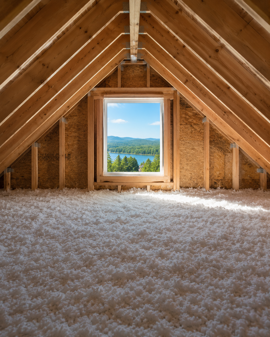 NHSaves weatherization in progress, an installer adding insulation in a New Hampshire home